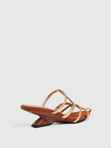 CUCCOO SZL Women's Shoes With T-Shaped Toe, Pointed Toe, Irregular Heel, Suede Stitching, Shiny Surface, Versatile For Dating And Commuting, High-Heeled Sandals - Brown and gold - View 5