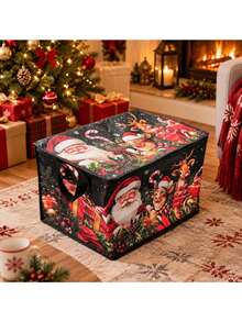 Christmas Cloud Storage Box, Santa Claus & Reindeer Printing, Design With Handles, Large Folding Storage Basket For Holidays, Dustproof Rectangular Organizer, Suitable For Christmas Decorations, Gift Wrapping, Clothing, Toys, Closet, Bedroom, And - Multicolor - View 4