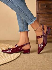 Alvarani Women's Pointed Burgundy Buckle Design Daily Commuting Shopping High Heels Shoes - Burgundy - View 1