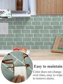 5/10/20PCS Waterproof Brick Pattern 3D Textured Self Adhesive Wall Panels Peel And Stick Removable Backsplash Tiles For Kitchen Bathroom DIY Home Decor Wall Stickers Decals Gift For Housewarming - green - View 10