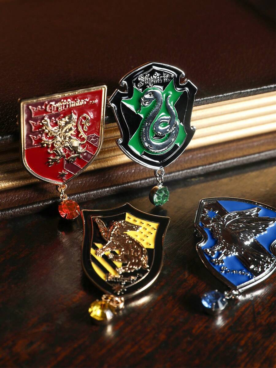 HARRY POTTER X SHEIN 4 Pcs/Set Vintage Alloy Emblem Pin Brooch Collectibles Gifts,Back To School - Multicolor - View 1