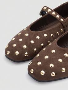 Alvarani Giày Loafers bệt thời trang cao cấp thoải mái cho nữ, đính đinh tán kim loại lấp lánh phản quang, nhẹ, phù hợp mọi mùa, dùng hàng ngày và đi tiệc - Màu nâu  Mocha - Xem 2