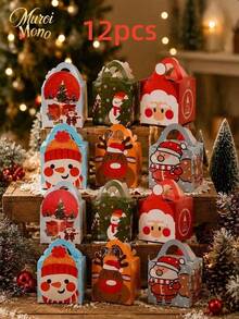 Muroi Mono 6PCS/12PCS Christmas Hand‑Held Gift Boxes, Fresh And Healing Cartoon Style, Fold‑Free Easy‑To‑Assemble Paper Boxes, For Storing Small Festive Snacks, Christmas Party Favours And Gift Repackaging - View 14