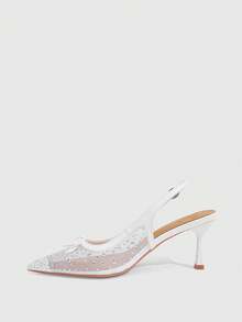 CUCCOO SZL Women Are Fashionable And Charming, Rhinestone Butterfly Flower Decorated High-Heeled Sandals, Mesh Material, Pointed Comfortable Casual Sandals, Suit - White - View 4