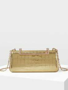 MOTF WOMEN'S FASHION GOLD CLUTCH BAG, EXQUISITE SQUARE DIAMOND, RETRO CROCODILE PATTERN BOX BAG, USED FOR DAILY, SHOPPING, PARTIES, PARTIES, DRESS MATCHING - Gold - View 6