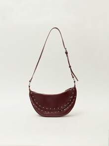 Nöista Burgundy Patent Shoulder Bag With Gold Studs, Curved Silhouette, Zip Closure And Adjustable Strap. - Red - View 1