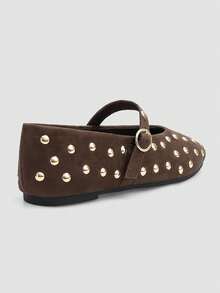 Alvarani Giày Loafers bệt thời trang cao cấp thoải mái cho nữ, đính đinh tán kim loại lấp lánh phản quang, nhẹ, phù hợp mọi mùa, dùng hàng ngày và đi tiệc - Màu nâu  Mocha - Xem 7