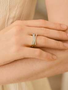 MOTF PREMIUM 18K GOLD-PLATED FAKE DOUBLE-LAYER FULL DIAMOND RING OPENING DESIGN LIGHT LUXURY PLATED FINE FLASH RING - Yellow Gold - View 5