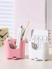 Plastic Multi Functional Desktop Storage Box Pen Holder Makeup Brush Organizer For Office Stationery Cosmetics Home - Multicolor - View 4