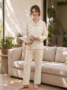 Cirelle Women's Floral Pajama Set | Long Sleeve Sleepwear, Lounge Set With Button-Down Shirt And Pants - Multicolor - View 2