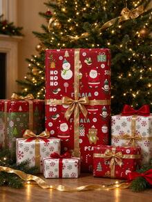 1Roll Is About 300 Cm Christmas Wrapping Paper, Double Sided Printed Gift Wrap Sheet, Santa Snowman Snowflake Pattern Holiday Wrapping Paper For Christmas Gift Packaging, Xmas Party Decor, Gift Wrapping Supplies, 2 Designs Per Set - multicolor - View 3