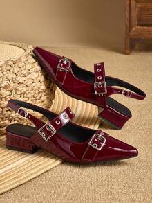 Alvarani Women's Pointed Burgundy Buckle Design Daily Commuting Shopping High Heels Shoes - Burgundy - View 4