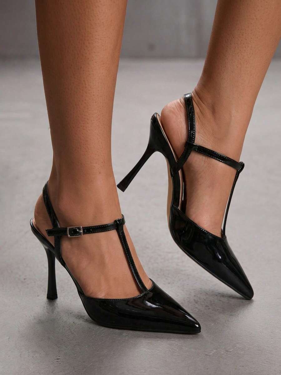 CUCCOO SZL Ladies Pointed Round Vamp Empty Shoes. Painted High Heels. Versatile Commuter Four Seasons Classic Women's Shoes - Black 1 - View 1