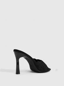 CUCCOO SZL Sexy Black Square Toe Stiletto High Heels Women's Outer Wear Sandals Mesh Embroidery Open-Toe Summer - Black - View 3