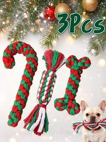 PETSIN Christmas Pet Rope‑Knot Toy Set, Hand‑Braided Candy Cane, Bone & Christmas Tree Shapes, Interactive Teeth‑Cleaning Chew Toys For Small & Medium Dogs, Christmas Gifts For Pets - Multicolor - View 12