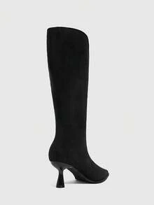 CUCCOO SZL Women's Autumn And Winter New Simple Solid Color Kitten And Elegant Party Afternoon Tea Dating Festive Ladies Knee High Boots - Black - View 3