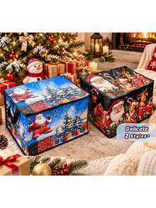 Christmas Cloud Storage Box, Santa Claus & Reindeer Printing, Design With Handles, Large Folding Storage Basket For Holidays, Dustproof Rectangular Organizer, Suitable For Christmas Decorations, Gift Wrapping, Clothing, Toys, Closet, Bedroom, And - Multicolor - View 1