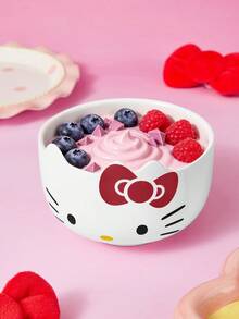 HELLO KITTY AND FRIENDS | SHEIN 直徑12cm 450ml/15oz 3D貓耳白色陶瓷碗，可愛卡通紅色蝴蝶結湯碗，適合女孩與宿舍的早餐甜點碗，創意居家餐具，日常禮品碗 - 白色 - 查看 2