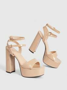 CUCCOO LuxiPop Open-Toed Thick Heels Women's Shoes Sandals Double Loop Buckle Adjustable Platform Banquet Dating A Variety Of Scenes Fashion High Heels - Apricot - View 1