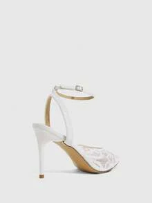 CUCCOO SZL Women's New Pointed Mesh Shoes Embroidered Thread Breathable And Refreshing Contrasting Lace Surface. Romantic Elegance Sexy High Heel Shoes Th - White - View 3
