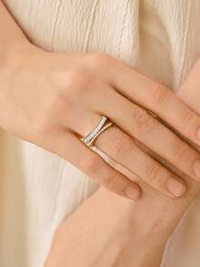 MOTF PREMIUM 18K GOLD-PLATED FAKE DOUBLE-LAYER FULL DIAMOND RING OPENING DESIGN LIGHT LUXURY PLATED FINE FLASH RING - Yellow Gold - View 9