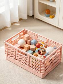 1pc Foldable Desktop Storage Basket, Multi-Purpose Organizer Bin For Snacks, Stationery, Cosmetics & Sundries, Home Desk Storage Container - Pink - View 4