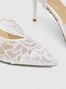 CUCCOO SZL Women's New Pointed Mesh Shoes Embroidered Thread Breathable And Refreshing Contrasting Lace Surface. Romantic Elegance Sexy High Heel Shoes Th - White - View 5