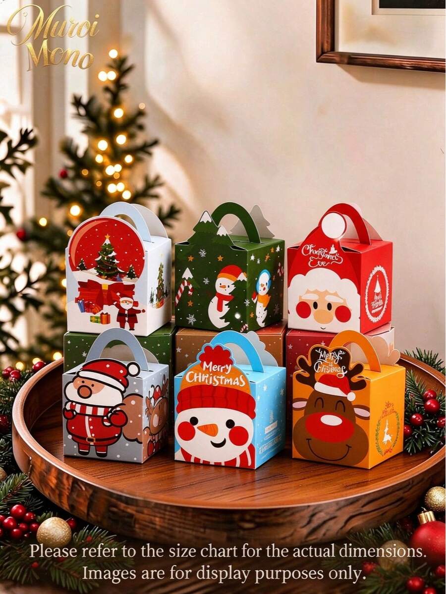 Muroi Mono 6PCS/12PCS Christmas Hand‑Held Gift Boxes, Fresh And Healing Cartoon Style, Fold‑Free Easy‑To‑Assemble Paper Boxes, For Storing Small Festive Snacks, Christmas Party Favours And Gift Repackaging - View 1