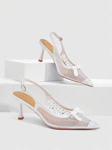 CUCCOO SZL Women Are Fashionable And Charming, Rhinestone Butterfly Flower Decorated High-Heeled Sandals, Mesh Material, Pointed Comfortable Casual Sandals, Suit - White - View 7