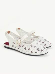 CUCCOO CHICEST Women's Hollow Mesh Yarn Flower Embroidery Fabric, Light And Breathable Round Toe Exposed Heel Flat Shoes, Suitable For Summer Leisure Vacation Beach - Off-white - View 2