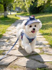 1PC Adjustable Size Soft Breathable Nylon Cute Cartoon Pattern Dog Harness With Leash, Pet Vest Clothes For Bichon Teddy Pomeranian Small Dogs, Outdoor Walking, Daily Use, All Seasons, Gift For Pet Owners. - dark blue - View 7