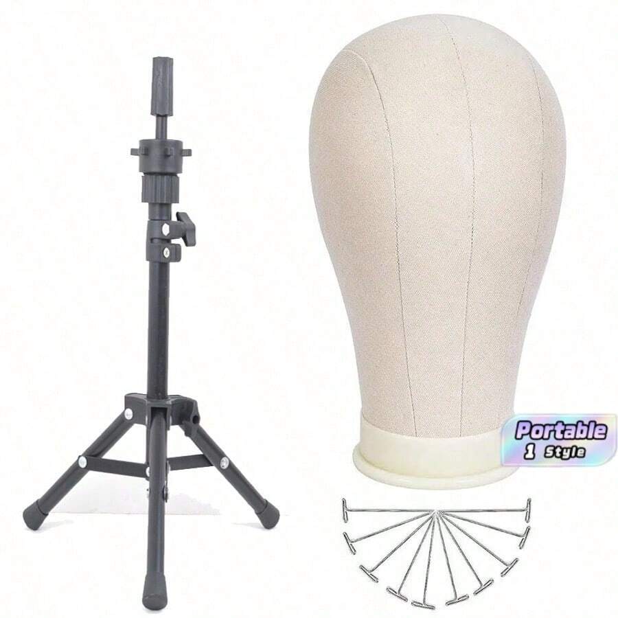 Đầu ma-nơ-canh làm tóc giả 22 inch kèm giá đỡ, đầu ma-nơ-canh vải canvas trưng bày làm tóc giả, Halloween - trắng - Xem 1