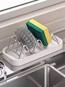 1 Pack Stainless Steel W Shaped Countertop Rustproof Non Slip Soap Sponge Holder Rack For Kitchen Bathroom Silver Durable Space Saving Storage - Multicolor - View 4