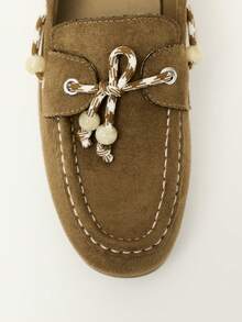 Nöista Classic Moccasin Loafer In Soft Faux Suede With Bead And Lace Detailing, Apron Stitching And A Flexible Sole For Everyday. - Brown - View 9