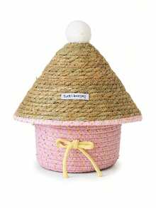 Joivida Thread Woven Storage Basket With Cute Straw‑Style Lid. Compact Size Keeps Small Items Covered From Dust. Lovely Pastel Tones, Ideal For Desktop Tidying And Room Tabletop Display. - Multicolor - View 16