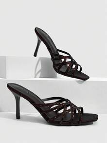 CUCCOO SZL Summer New Laser Drilling With High Heels And Women's Slippers - Coffee Brown - View 7