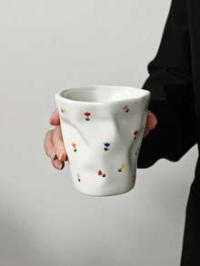 Cirelle 1pc Ins Style Irregular Ceramic Mug, Hand-Painted With Floral And Dotted Patterns, Suitable For Home Breakfast Milk Cups, Office Afternoon Tea Coffee Cups, Latte Froth Cups, Juice And Beverage Cups, Couple Water Cups, And Holiday Gift Cups. - Multicolor - View 18