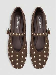 Alvarani Giày Loafers bệt thời trang cao cấp thoải mái cho nữ, đính đinh tán kim loại lấp lánh phản quang, nhẹ, phù hợp mọi mùa, dùng hàng ngày và đi tiệc - Màu nâu  Mocha - Xem 1