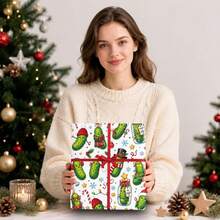 Christmas Pickle Wrapping Paper Roll, Cute Cartoon Cucumber Christmas Gift Wrapping Paper, 17.7 X 118 Inches, Holiday Gift Wrap For Christmas Presents, DIY Crafts & Party Decorations - multicolor - View 4