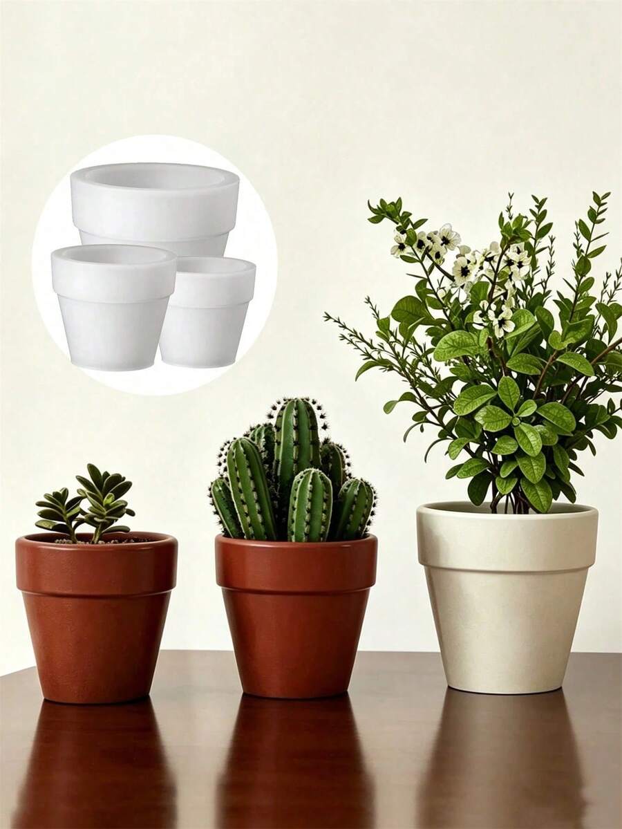 大口徑極簡圓形多肉植物盆栽矽膠模具，DIY水泥混凝土石膏樹脂花盆模具，蠟燭罐，園藝裝飾手工藝工具 - 硅膠模具 - 查看 1