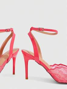 CUCCOO SZL Women's New Pointed Mesh Shoes Embroidered Thread Breathable And Refreshing Contrasting Lace Surface. Romantic And Elegant, Sexy High-Heeled Single Sh - Watermelon Pink - View 5