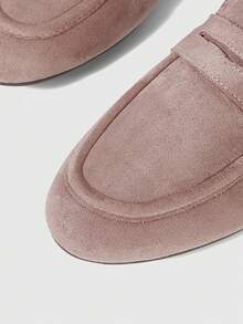 Sleekvia Women's Spring Fall Shoes Pink Matte Suede Classic Penny Loafers Round Toe Flat British Style Commute Slip-On - Dusty Pink - View 8