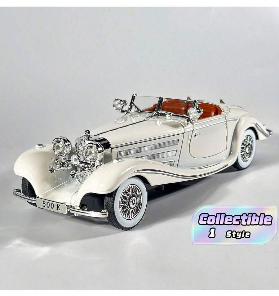 1935 Classic Retro 500K Two Door Convertible Sports Car Model Classic Vehicle Replica 1:24 Scale Pullback Front, Metal Structure, Both Sides Of Front And Rear Engine Hood Can Be Opened, Suitable For Bedroom - White - View 1