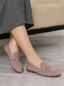 Sleekvia Women's Spring Fall Shoes Pink Matte Suede Classic Penny Loafers Round Toe Flat British Style Commute Slip-On - Dusty Pink - View 4