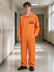 Bright Orange Prisoner Jumpsuit With Front Zipper, Suitable For Halloween, Easter, Role-Playing Parties, Made Of Non-Stretch Fabric, Suitable For Theme Events And Prison Role-Play, Easy To Clean, Simple Design, Comfortable Fit - Multicolor - View 6