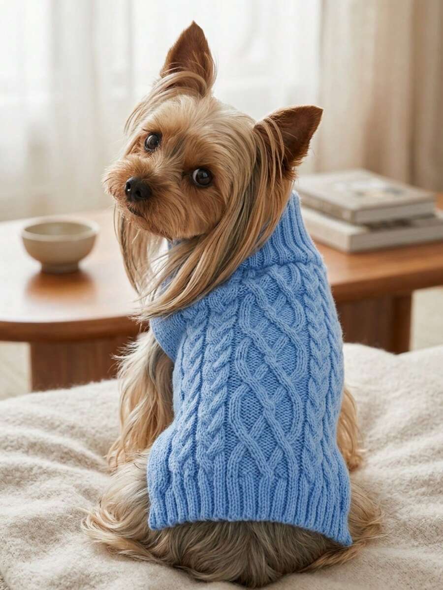 PETSIN 1件極簡風寵物毛衣,藍色柔軟舒適保暖寵物衣 - 彩色 - 查看 1