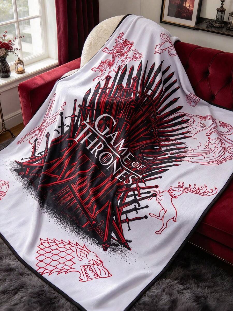 Game of Thrones X SHEIN 1件裝可愛印花加厚毯,柔軟保暖不易掉毛,多尺寸可選,適用沙發、床鋪、午休使用 - 彩色 - 查看 1