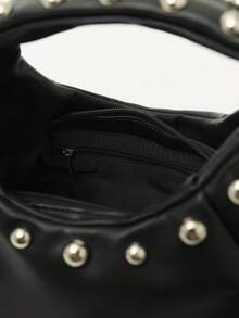 Nöista Black Shoulder Bag With Silver Stud Detailing, A Soft Slouchy Shape And Short Handle. - Black - View 6