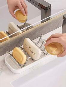 1 Pack Stainless Steel W Shaped Countertop Rustproof Non Slip Soap Sponge Holder Rack For Kitchen Bathroom Silver Durable Space Saving Storage - Multicolor - View 3