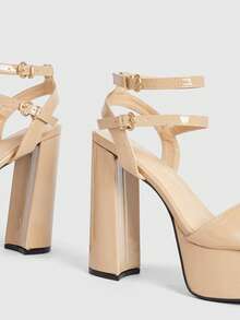 CUCCOO LuxiPop Open-Toed Thick Heels Women's Shoes Sandals Double Loop Buckle Adjustable Platform Banquet Dating A Variety Of Scenes Fashion High Heels - Apricot - View 6